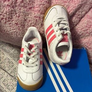 Adidas Kids' White and Pink Sneakers with Gum Sole